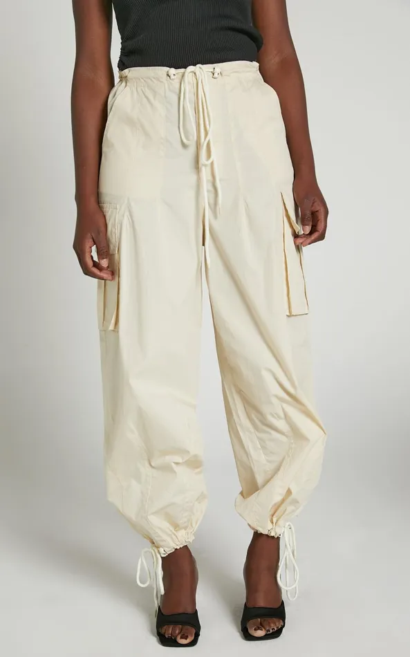 Showpo Dean Pants 8211 Drawstring Cargo Pants In Neutral Women Pants
