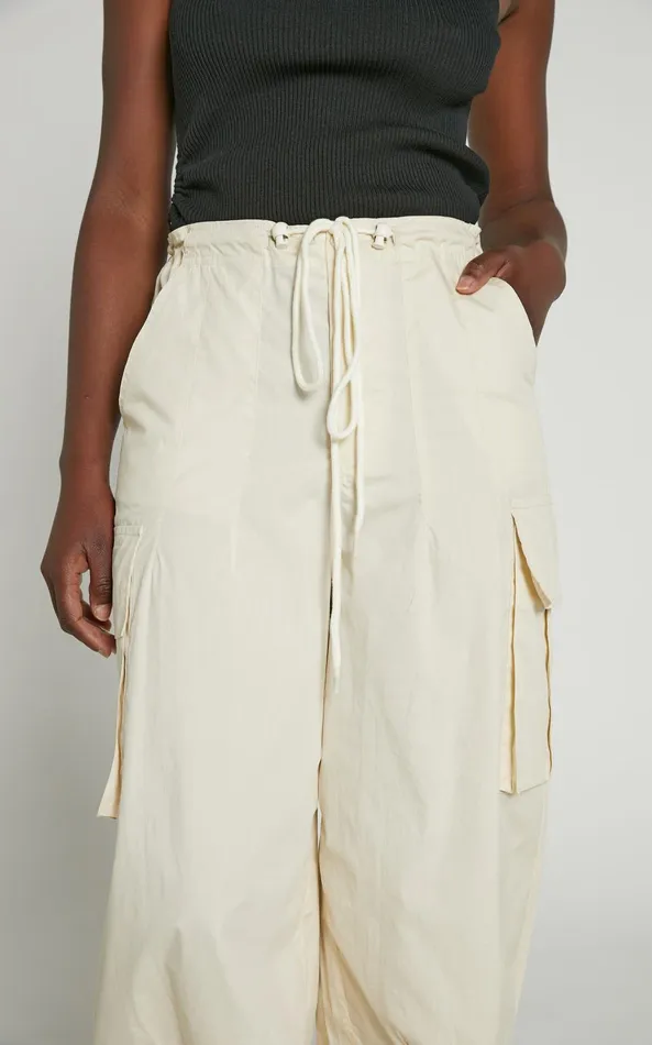 Showpo Dean Pants 8211 Drawstring Cargo Pants In Neutral Women Pants