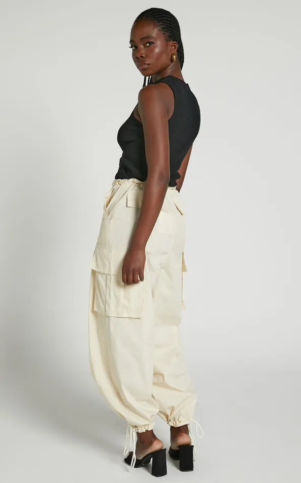 Showpo Dean Pants 8211 Drawstring Cargo Pants In Neutral Women Pants