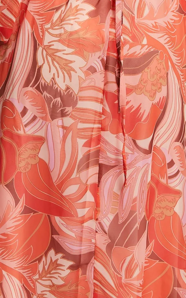Showpo Deborah Midi Dress 8211 Ballon Sleeve V Neck Side Cut Out Dress In Orange Floral Women Dresses