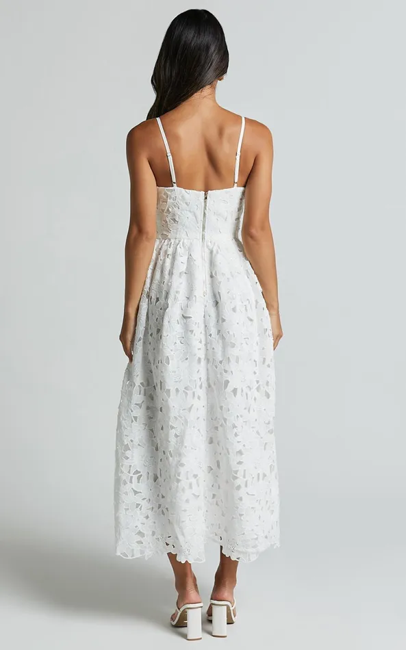 Showpo Deborah Midi Dress 8211 Strappy Sweetheart Neck Corset Lace Dress In White Women Dresses