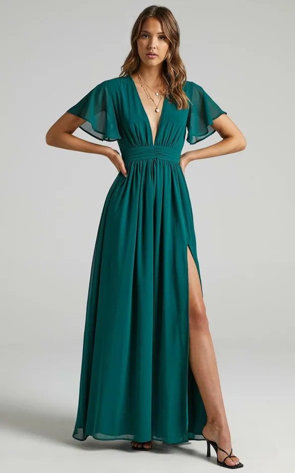 Showpo December Maxi Dress In Emerald Women Dresses