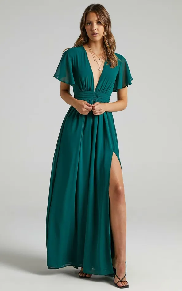 Showpo December Maxi Dress In Emerald Women Dresses