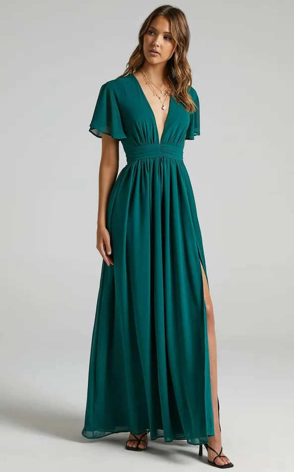 Showpo December Maxi Dress In Emerald Women Dresses