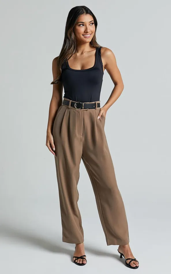 Showpo Delailah Pants 8211 Tailored High Waisted Pleat Front Tapered Leg In Cappuccino Women Pants Showpo Delailah Pants 8211 Tailored High Waisted Pleat Front Tapered Leg In Cappuccino Women Pants