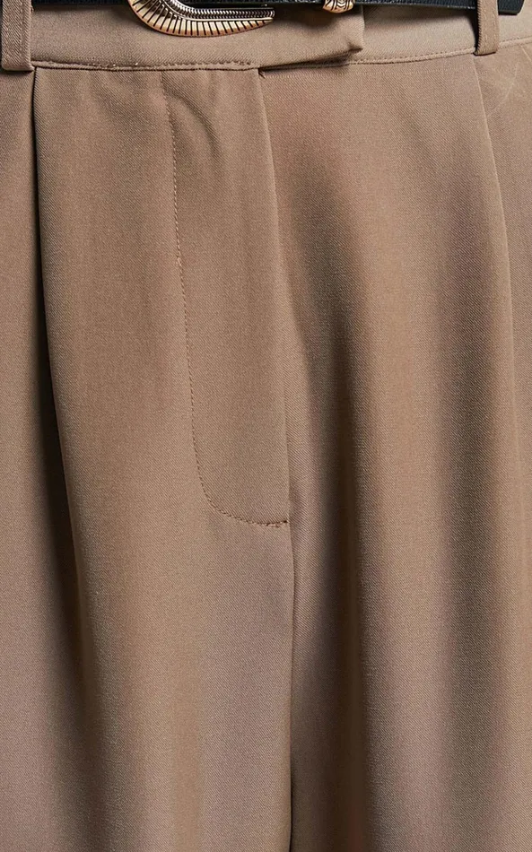 Showpo Delailah Pants 8211 Tailored High Waisted Pleat Front Tapered Leg In Cappuccino Women Pants