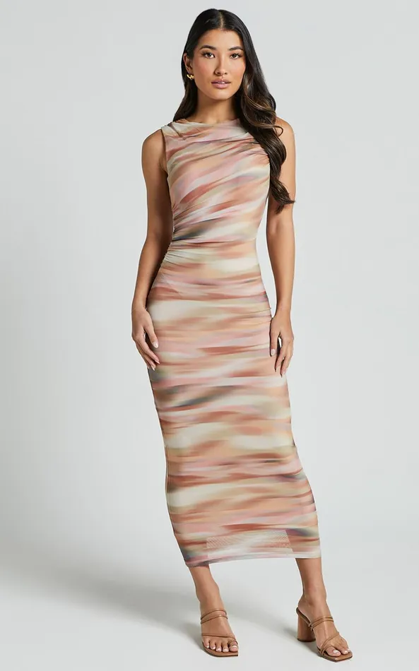 Showpo Delia Midi Dress 8211 Scoop Neck Bodycon Mesh Dress In Neutral Wave Print Women Dresses Showpo Delia Midi Dress 8211 Scoop Neck Bodycon Mesh Dress In Neutral Wave Print Women Dresses