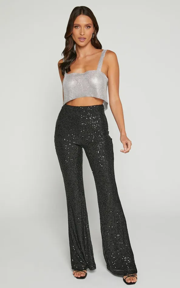 Showpo Deliza Pants 8211 Mid Waisted Sequin Flare Pants In Black Women Curve Clothes Showpo Deliza Pants 8211 Mid Waisted Sequin Flare Pants In Black Women Curve Clothes