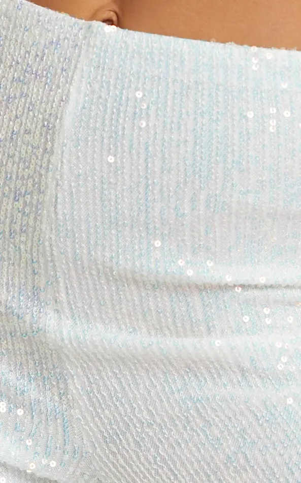 Showpo Deliza Pants 8211 Mid Waisted Sequin Flare Pants In Iridescent White Women Pants