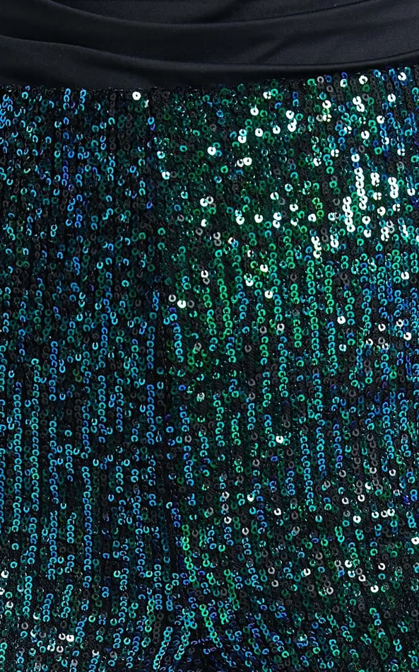 Showpo Deliza Pants 8211 Mid Waisted Sequin Flare Pants In Mermaid Teal Women Pants
