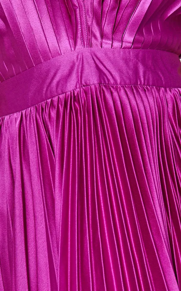 Showpo Della Midi Dress 8211 Plunge Neck Short Sleeve Pleated Dress In Grape Women Dresses