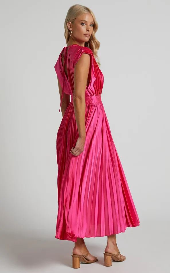 Showpo Della Midi Dress 8211 Plunge Neck Short Sleeve Pleated Dress In Hot Pink Women Dresses Showpo Della Midi Dress 8211 Plunge Neck Short Sleeve Pleated Dress In Hot Pink Women Dresses