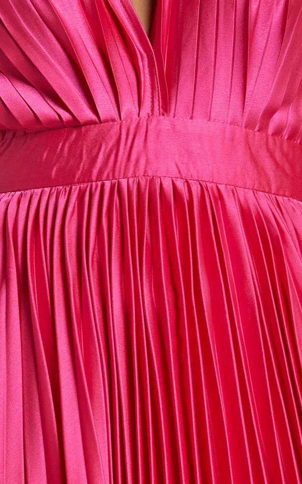 Showpo Della Midi Dress 8211 Plunge Neck Short Sleeve Pleated Dress In Hot Pink Women Dresses Showpo Della Midi Dress 8211 Plunge Neck Short Sleeve Pleated Dress In Hot Pink Women Dresses