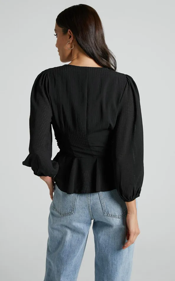 Showpo Dellah Long Sleeve V Neck Top In Black Women Tops