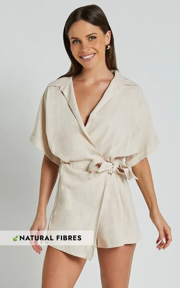 Showpo Denise Playsuit 8211 Short Sleeve Wrap Skort Playsuit In Biscuit Women Shop Conscious Showpo Denise Playsuit 8211 Short Sleeve Wrap Skort Playsuit In Biscuit Women Shop Conscious