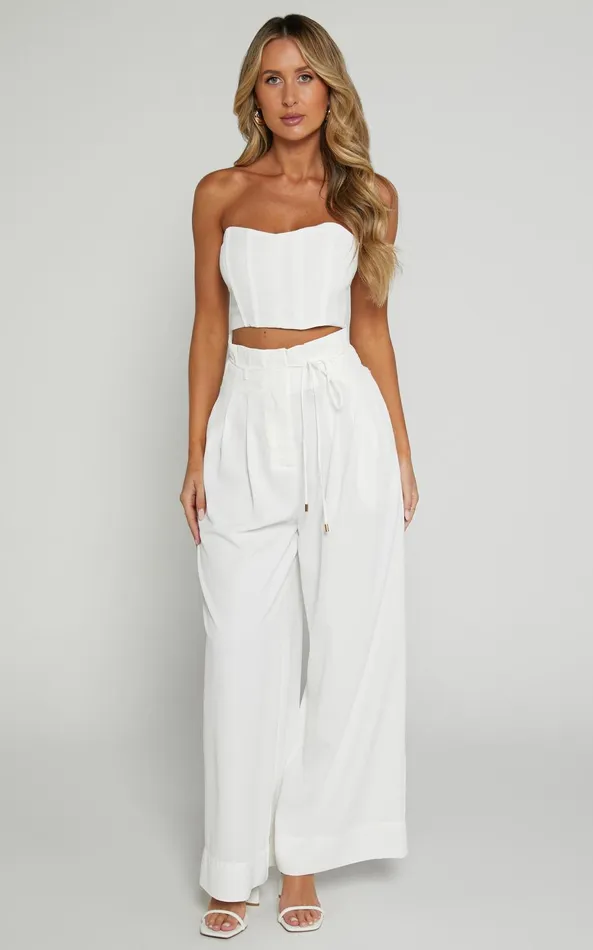 Showpo Denmark Two Piece Set 8211 Strapless Top and Wide Leg Set In White Women Dresses Showpo Denmark Two Piece Set 8211 Strapless Top and Wide Leg Set In White Women Dresses
