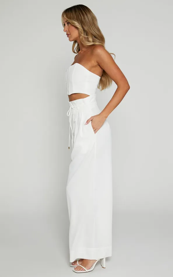 Showpo Denmark Two Piece Set 8211 Strapless Top and Wide Leg Set In White Women Dresses