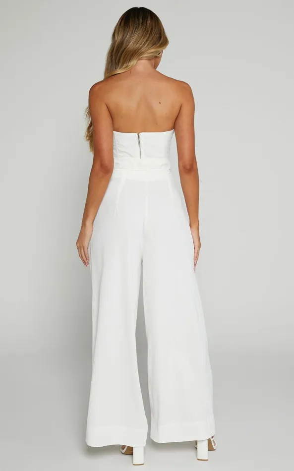 Showpo Denmark Two Piece Set 8211 Strapless Top and Wide Leg Set In White Women Dresses