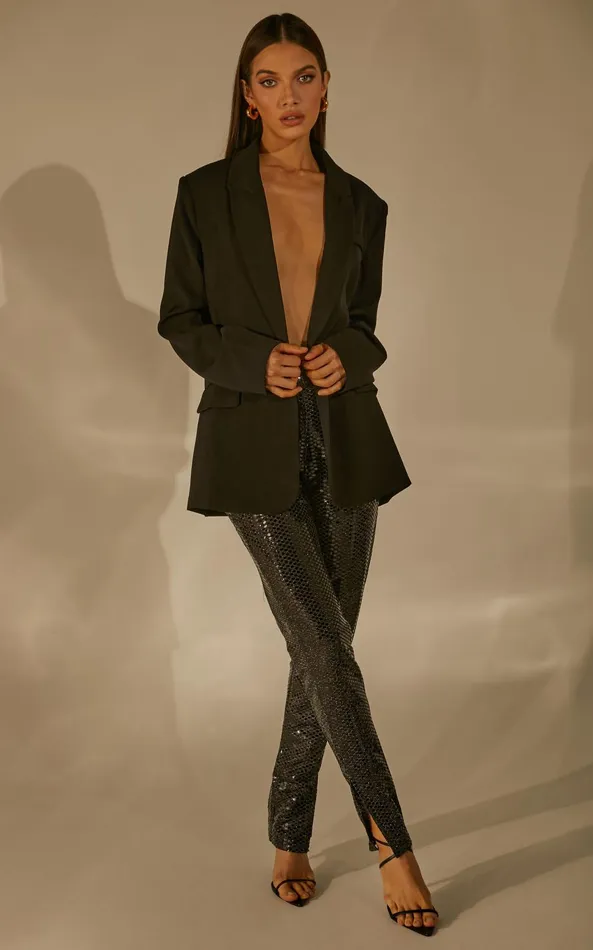 Showpo Deola Pant 8211 Sequin High Waisted Skinny Leg In Black Women Pants