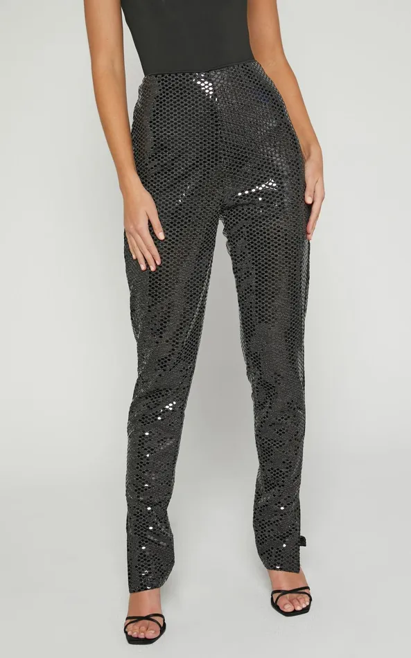 Showpo Deola Pant 8211 Sequin High Waisted Skinny Leg In Black Women Pants