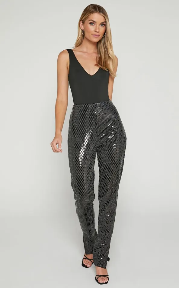 Showpo Deola Pant 8211 Sequin High Waisted Skinny Leg In Black Women Pants
