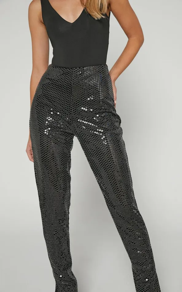 Showpo Deola Pant 8211 Sequin High Waisted Skinny Leg In Black Women Pants