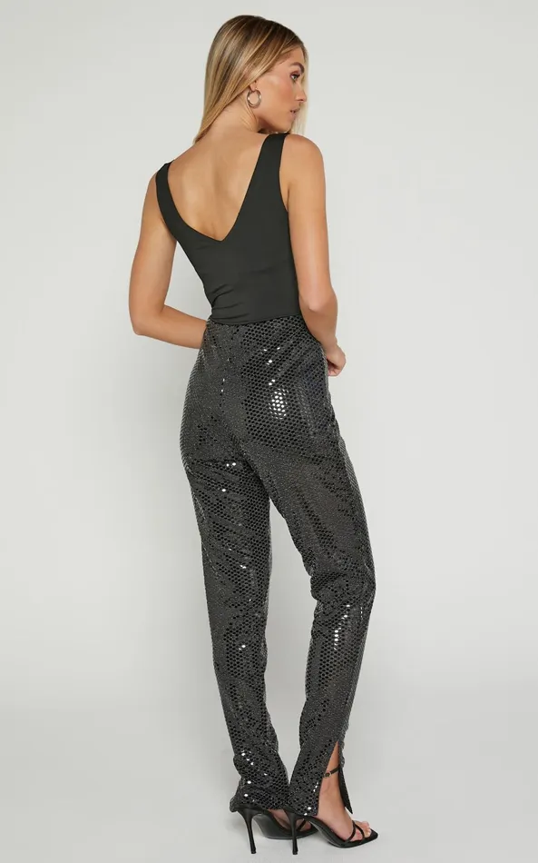Showpo Deola Pant 8211 Sequin High Waisted Skinny Leg In Black Women Pants