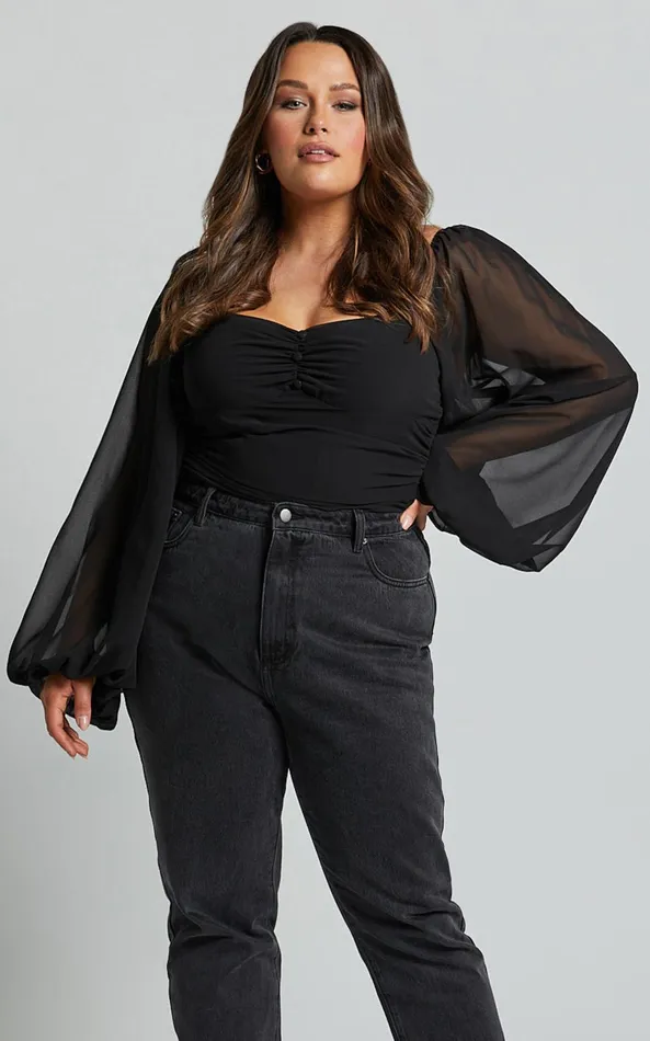 Showpo Dermot Bodysuit 8211 Balloon Sleeve Bodysuit In Black Women Curve Clothes