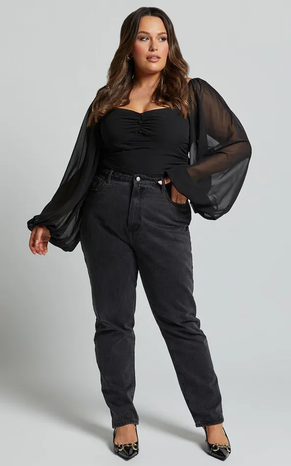 Showpo Dermot Bodysuit 8211 Balloon Sleeve Bodysuit In Black Women Curve Clothes