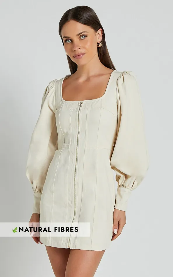 Showpo Desiree Mini Dress 8211 Long Sleeve Zip Front Dress In Natural Women Dresses Showpo Desiree Mini Dress 8211 Long Sleeve Zip Front Dress In Natural Women Dresses