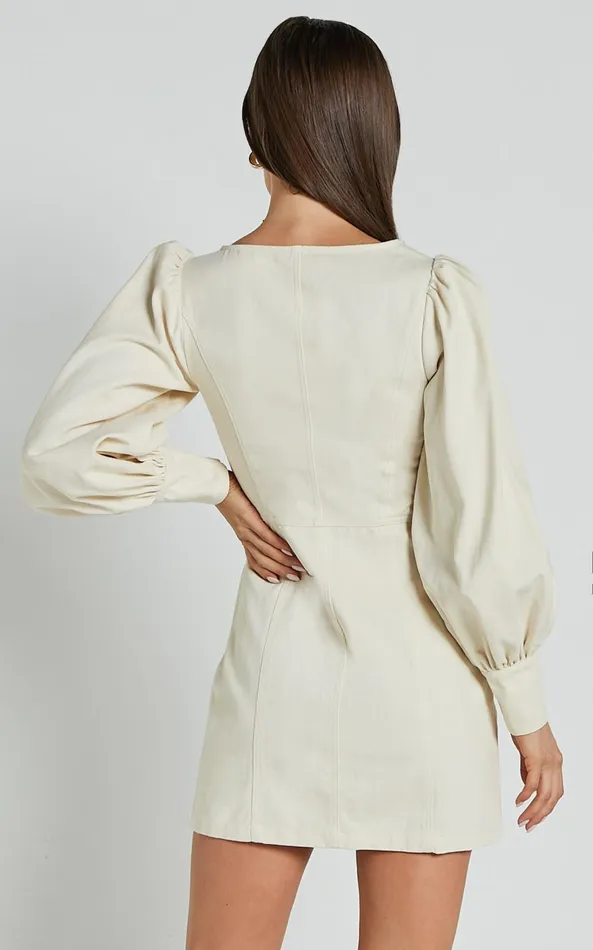 Showpo Desiree Mini Dress 8211 Long Sleeve Zip Front Dress In Natural Women Dresses