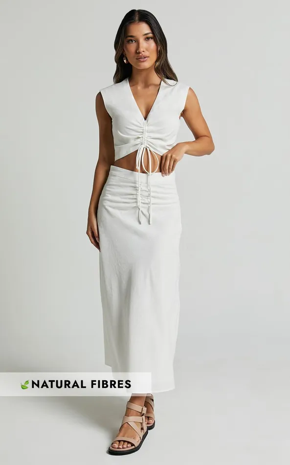 Showpo Devan Two Piece Set 8211 Ruched Crop Top And A Line Midi Skirt Set In White Women Dresses Showpo Devan Two Piece Set 8211 Ruched Crop Top And A Line Midi Skirt Set In White Women Dresses