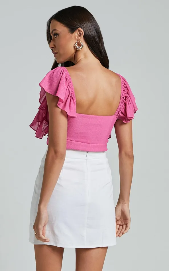 Showpo Devina Top 8211 V Neck Flutter Sleeve Top In Pink Women Tops