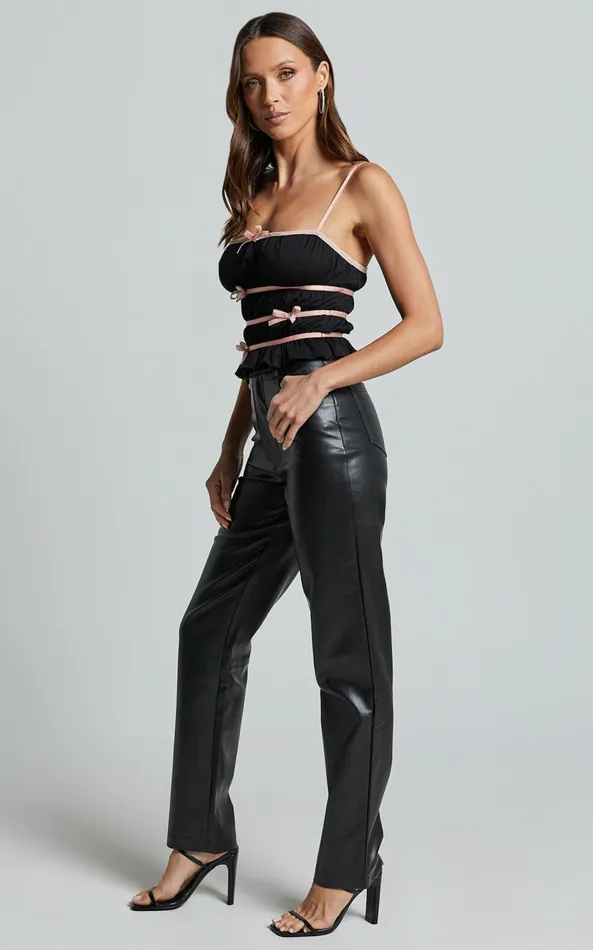 Showpo Devon Top 8211 Bow Detail Ruched Crop Top In Black and Pink Women Tops