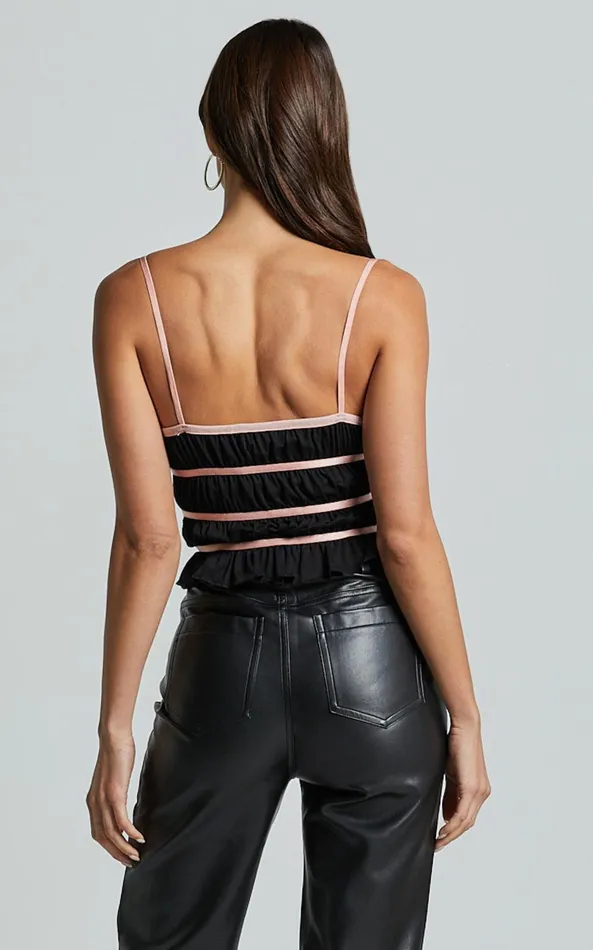 Showpo Devon Top 8211 Bow Detail Ruched Crop Top In Black and Pink Women Tops
