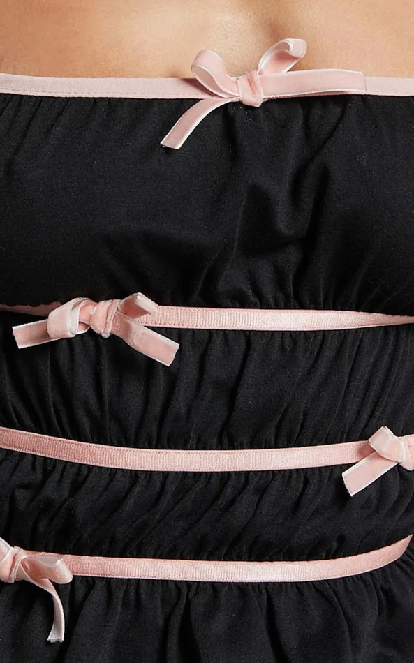Showpo Devon Top 8211 Bow Detail Ruched Crop Top In Black and Pink Women Tops