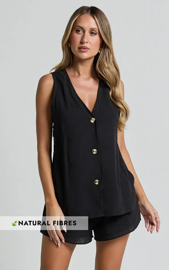 Showpo Devon Two Piece Set 8211 Open Side Detail Top and Short Linen Look Set In Black Women Two Piece Sets and Coords Showpo Devon Two Piece Set 8211 Open Side Detail Top and Short Linen Look Set In Black Women Two Piece Sets and Coords