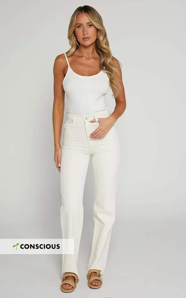 Showpo Dexter Jeans 8211 High Waisted Straight Leg Denim Jeans In Ecru Women Curve Clothes Showpo Dexter Jeans 8211 High Waisted Straight Leg Denim Jeans In Ecru Women Curve Clothes
