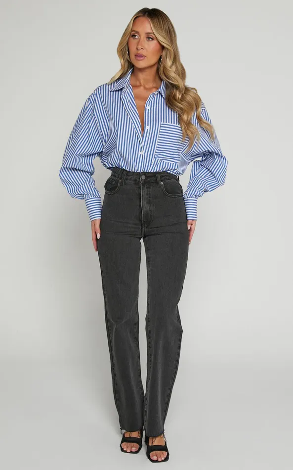 Showpo Dexter Jeans 8211 High Waisted Straight Leg Denim Jeans In Washed Black Women Curve Clothes