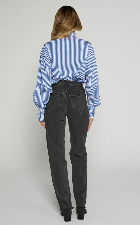 Showpo Dexter Jeans 8211 High Waisted Straight Leg Denim Jeans In Washed Black Women Curve Clothes