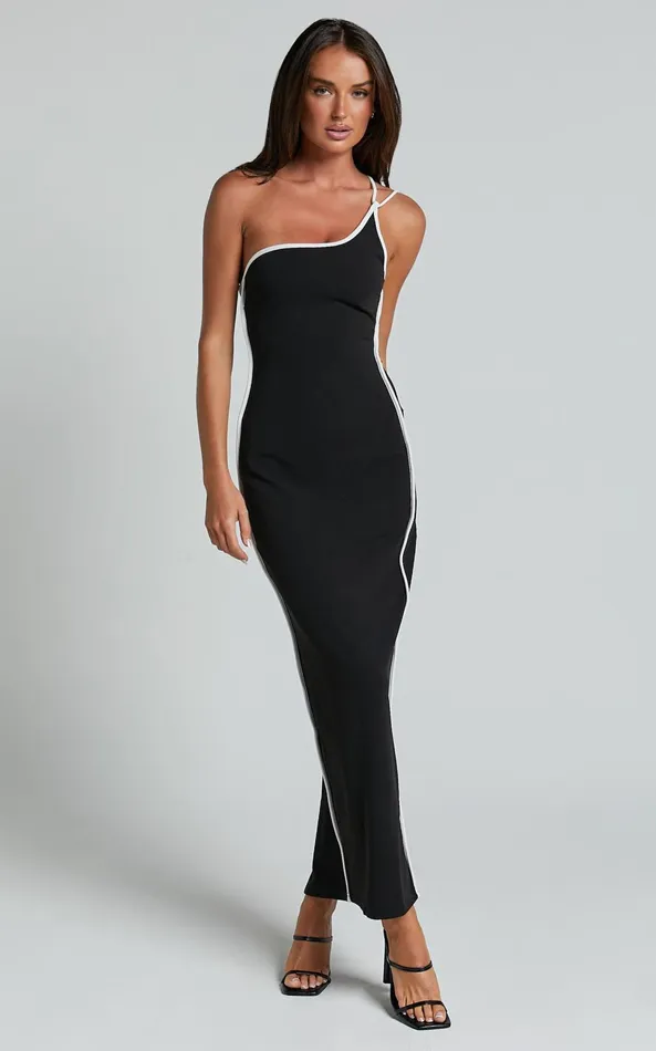 Showpo Diane Midi Dress 8211 One Shoulder Strap Back Split Slip Dress In Black Women Dresses