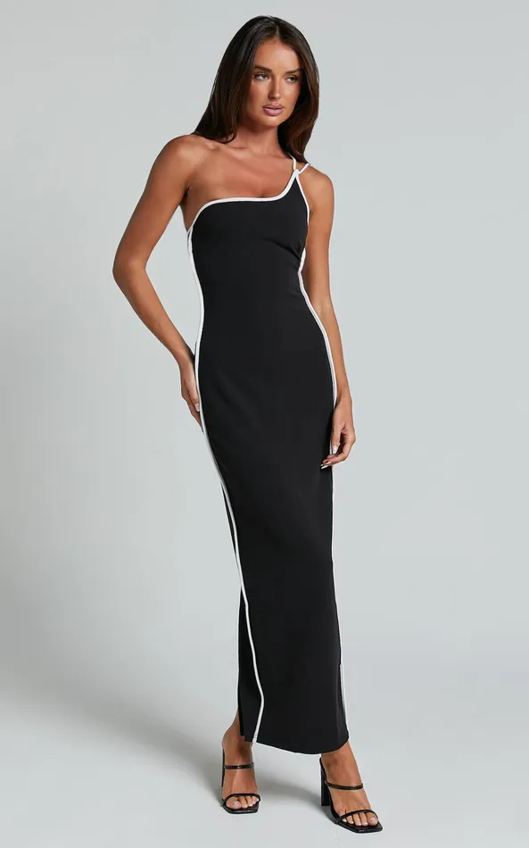 Showpo Diane Midi Dress 8211 One Shoulder Strap Back Split Slip Dress In Black Women Dresses