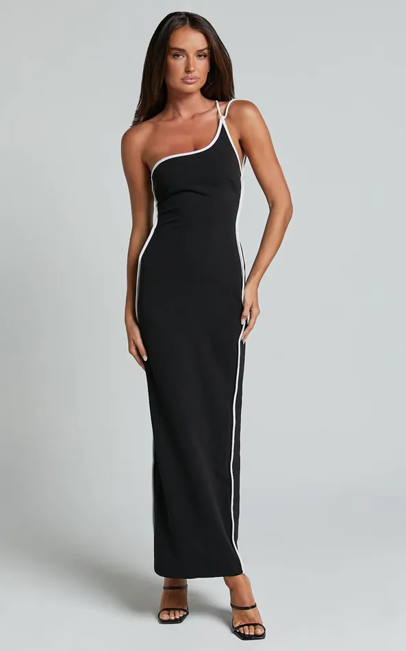 Showpo Diane Midi Dress 8211 One Shoulder Strap Back Split Slip Dress In Black Women Dresses