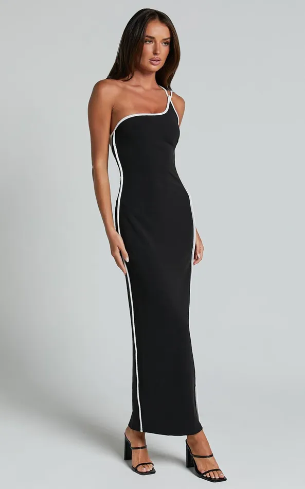 Showpo Diane Midi Dress 8211 One Shoulder Strap Back Split Slip Dress In Black Women Dresses