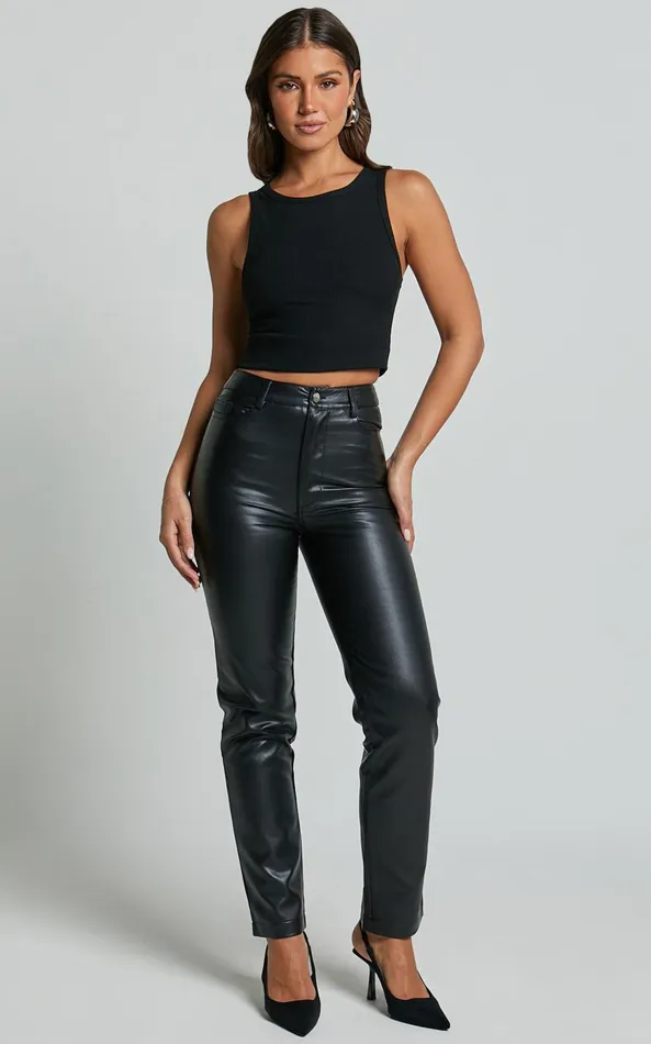 Showpo Dilyene Pants 8211 Mid Waist Straight Leg Faux Leather Pants In Black Women Curve Clothes Showpo Dilyene Pants 8211 Mid Waist Straight Leg Faux Leather Pants In Black Women Curve Clothes