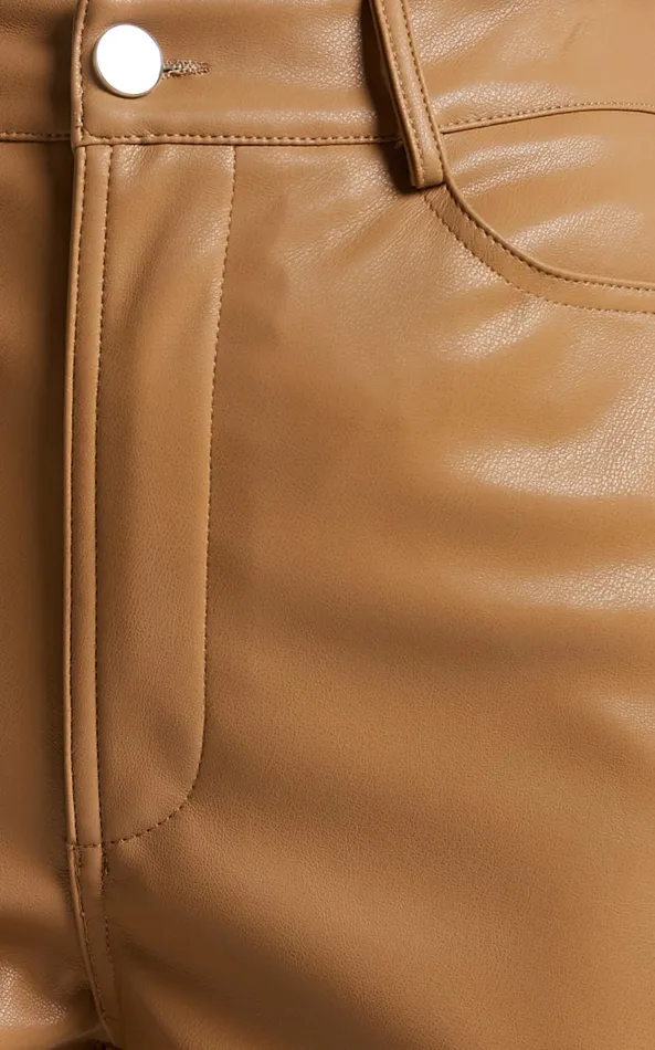 Showpo Dilyenne Pant 8211 Mid Waist Straight Leg Faux Leather Pant In Beige Women Pants