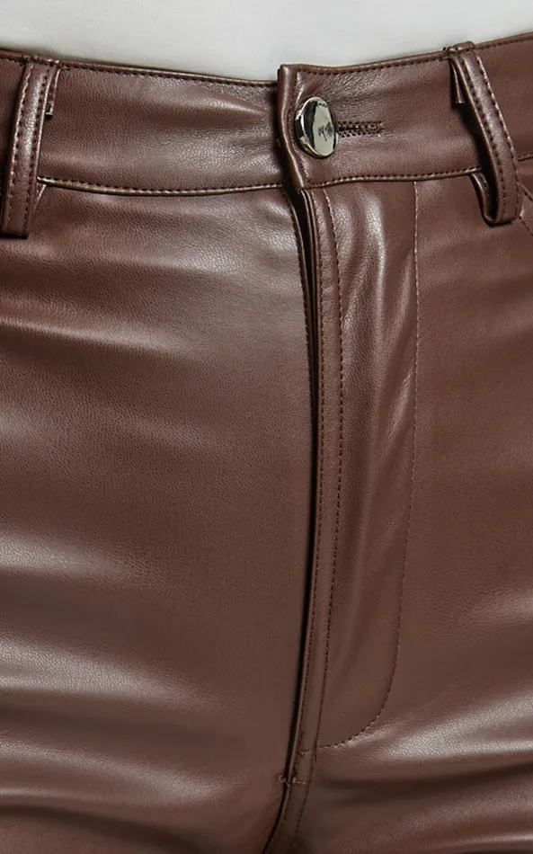 Showpo Dilyenne Pant 8211 Mid Waist Straight Leg Faux Leather Pant In Chocolate Women Pants