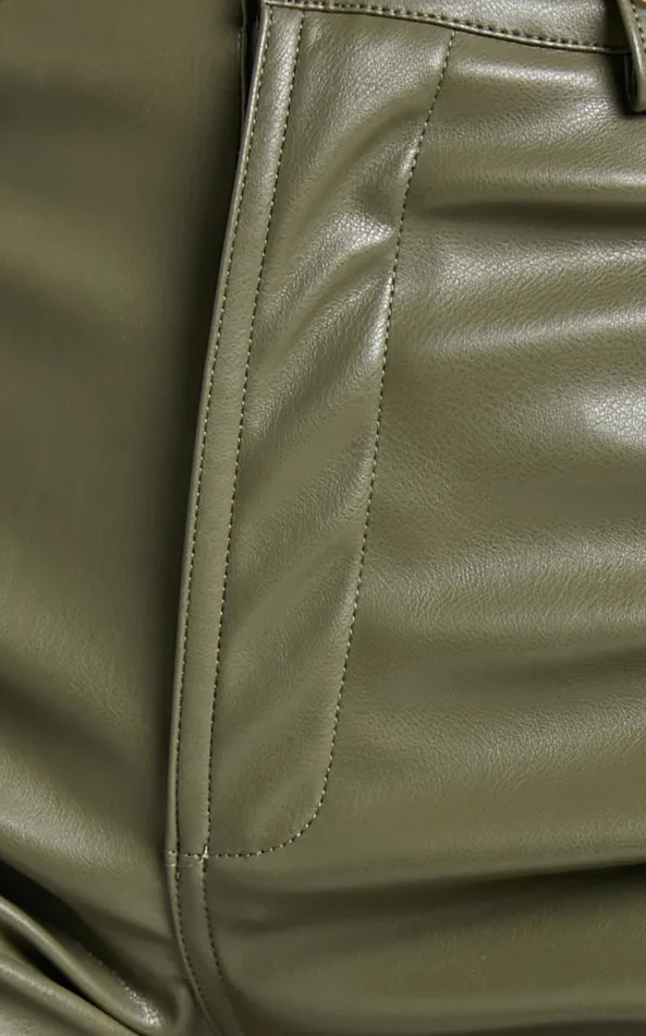 Showpo Dilyenne Pant 8211 Mid Waist Straight Leg Faux Leather Pant In Olive Women Pants