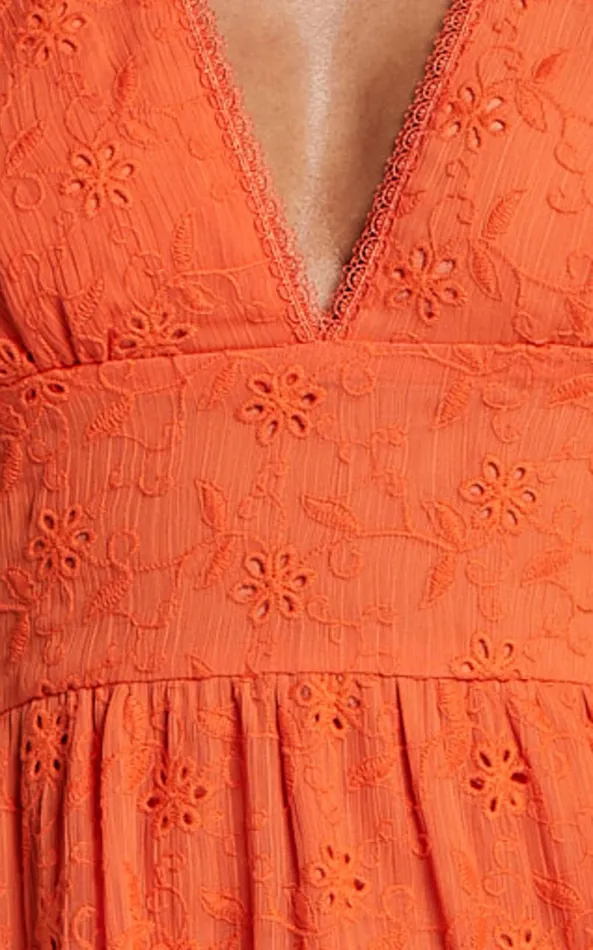 Showpo Divora Midi Dress 8211 Plunge Balloon Sleeve Tiered Dress In Orange Women Dresses