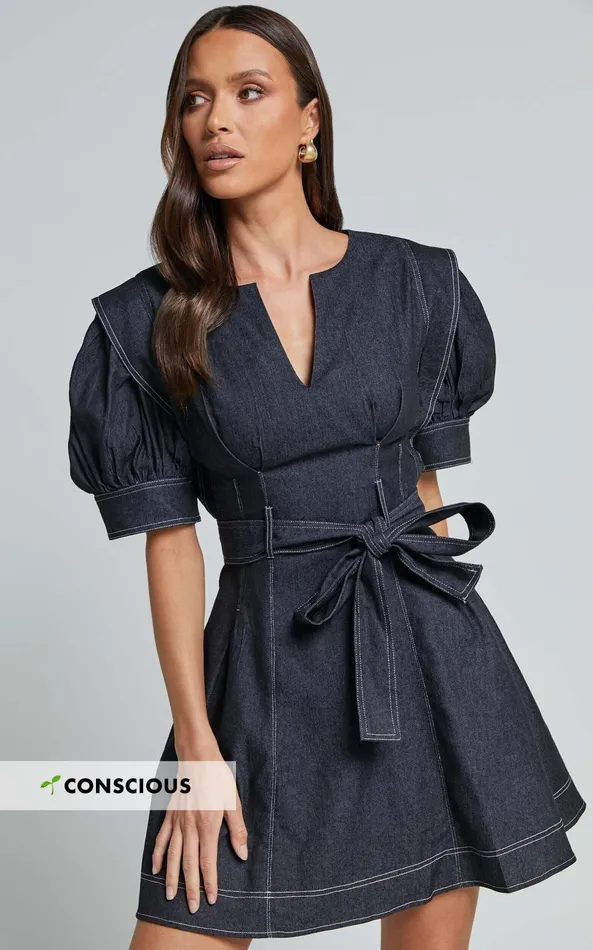 Showpo Dolores Mini Dress 8211 Close V Neck Short Puff Sleeve Belted Dress In Black Women Dresses Showpo Dolores Mini Dress 8211 Close V Neck Short Puff Sleeve Belted Dress In Black Women Dresses